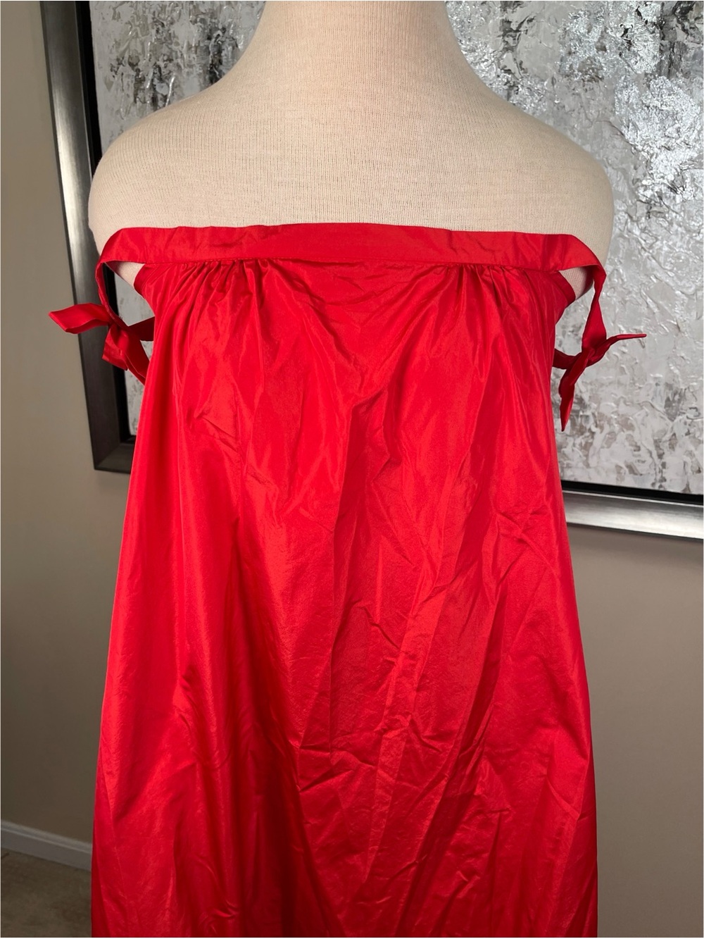 BERNADETTE Brigitte Off the Shoulder Bow Embellished Taffeta Red Maxi Dress Sz 4 - Picture 5 of 10